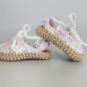 White and Colorful Polka Dot Summer Baby Shoes, Crochet Baby Girl Espadrilles, Spring Coming Home Outfit in 0-3M to 6-12M, Baby Girl Gift