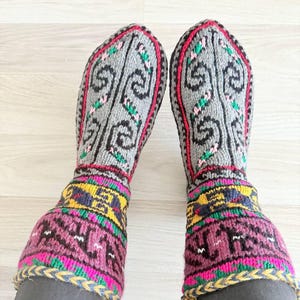 Handmade Sheep's Wool Socks 100% Natural Warm Casual All Sizes New Hand knitted Wool Socks Extra thick socks WarmWinter Gray Socks Color